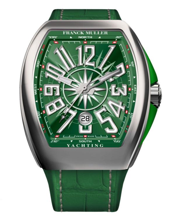 cortina Franck Muller Vanguard Yachting 41mm Green Dial Green inserts on both sides of case Green Leather on Rubber Strap