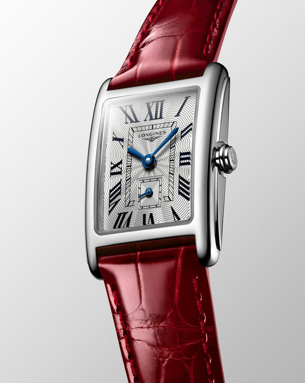Cortina Longines Dolcevita Silver Dial Red Leather Strap