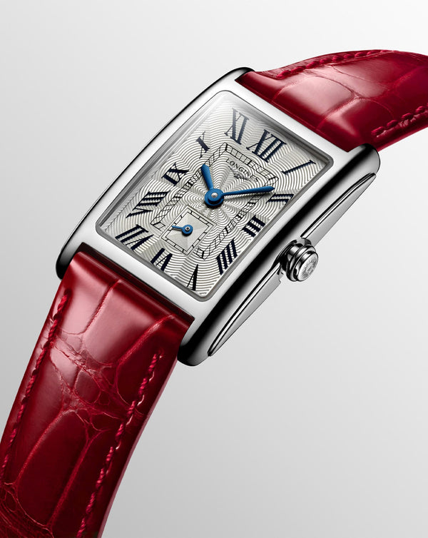 Cortina Longines Dolcevita Silver Dial Red Leather Strap