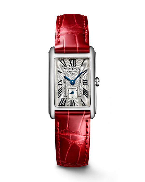 cortina Longines Dolcevita Silver Dial Red Leather Strap