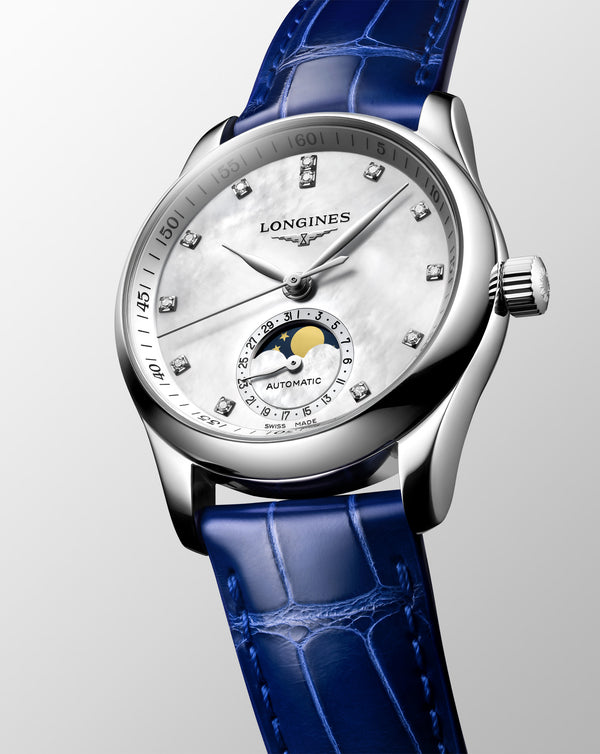Cortina Longines Master Collection Automatic Moon-phase 34mm Blue Leather Strap