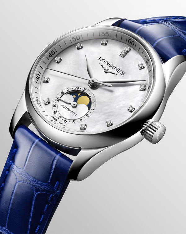 Cortina Longines Master Collection Automatic Moon-phase 34mm Blue Leather Strap