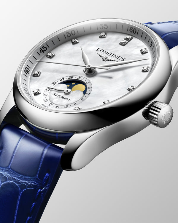 Cortina Longines Master Collection Automatic Moon-phase 34mm Blue Leather Strap