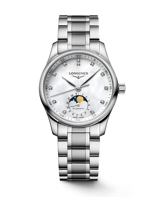 cortina Longines Master Collection Automatic Moon-phase 34mm White Dial Steel Strap
