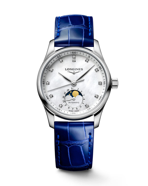cortina Longines Master Collection Automatic Moon-phase 34mm Blue Leather Strap