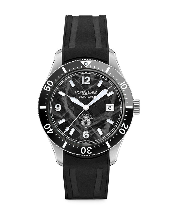 cortina Montblanc 1858 Iced Sea Automatic Date 41mm Black Dial Black Rubber Strap