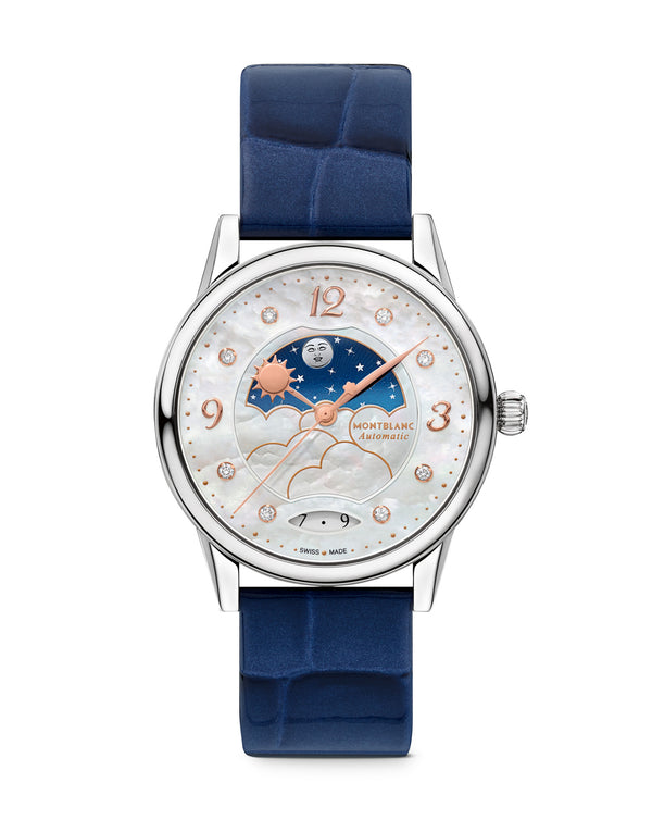 cortina Montblanc Bohème Day & Night 34mm MOP Dial Blue Strap cortina Montblanc Bohème Day & Night 34mm MOP Dial Blue Strap