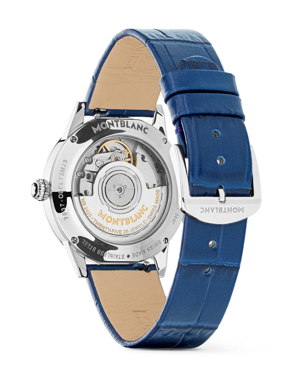 Cortina Montblanc Bohéme Day & Night 34mm Silver-White Dial Blue Leather Strap