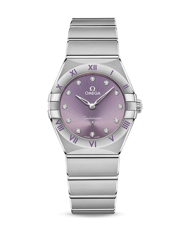 cortina OMEGA Constellation Quartz 28mm Steel Case Purple Dial with Diamonds Steel Bracelet