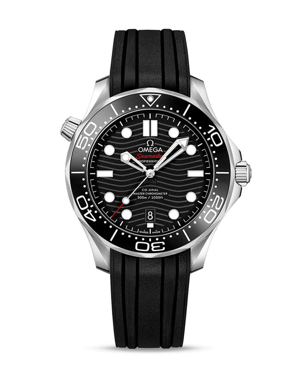 cortina OMEGA Seamaster Diver 300M Co‑Axial Master Chronometer 42mm Steel Case Black Dial Black Rubber Strap