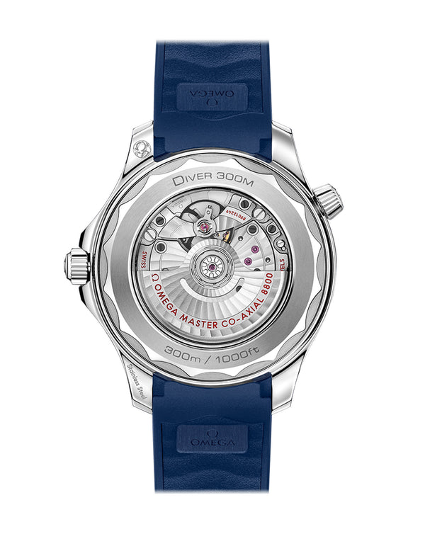 Cortina OMEGA Seamaster Diver 300M Co‑Axial Master Chronometer 42mm Steel Case Blue Dial Blue Rubber Strap