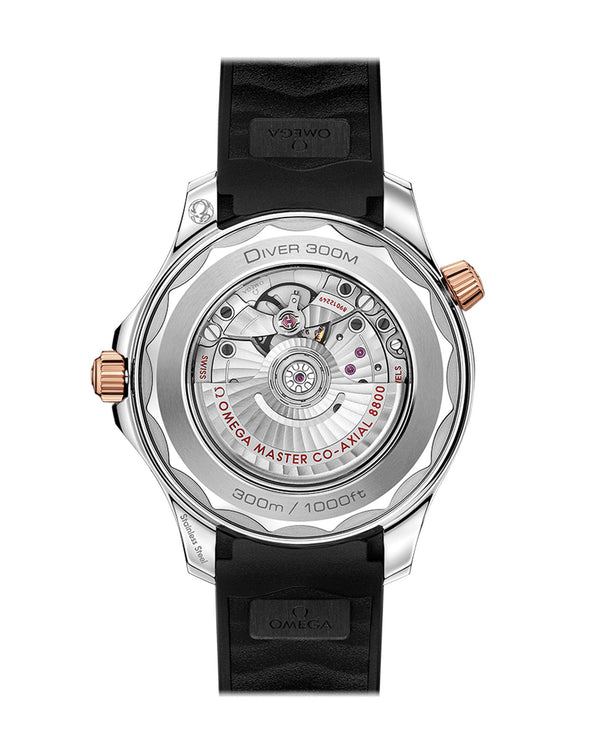 Cortina OMEGA Seamaster Diver 300M Co‑Axial Master Chronometer 42mm Steel-Sedna Gold Case Black Dial Black Rubber Strap
