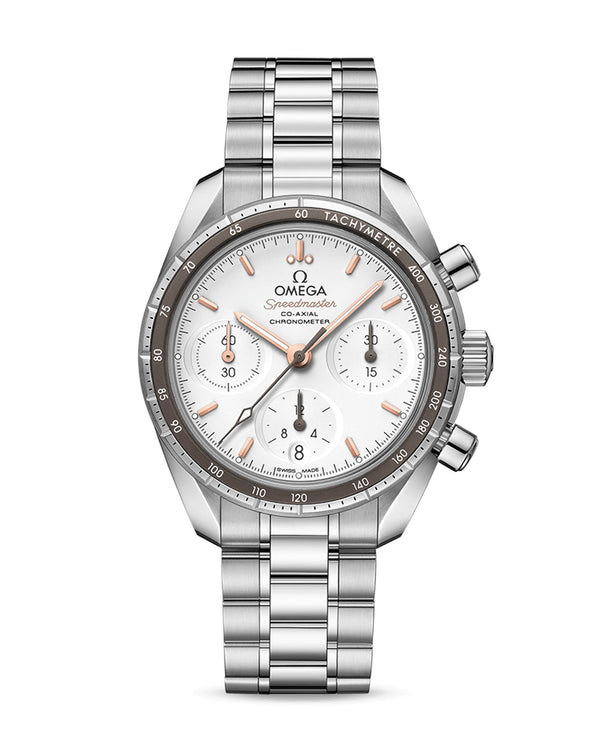 cortina OMEGA Speedmaster 38 Co‑Axial Chronometer Chronograph 38mm Steel Case Silver Dial Steel Bracelet
