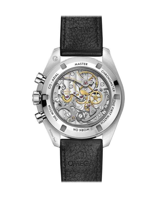 Cortina OMEGA Speedmaster Moonwatch Professional Co‑Axial Master Chronometer Chronograph 42mm Steel Case Black Dial Sapphire Crystal Black Leather Strap
