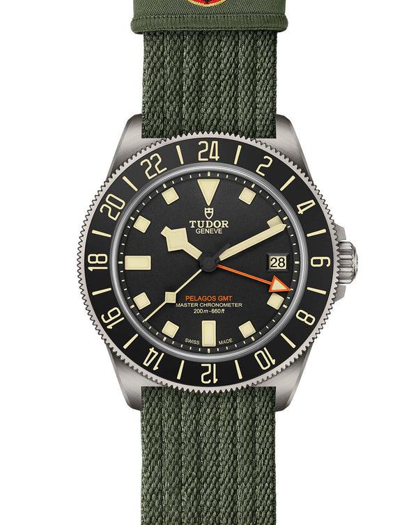 Cortina TUDOR Pelagos FXD GMT 42mm Titanium Case Green Fabric Strap Matted Black Dial