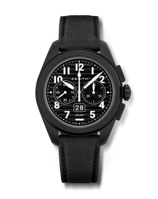 cortina ZENITH Pilot Big Date Flyback 42.5mm Black Ceramic Case Black Dial Black Rubber Strap