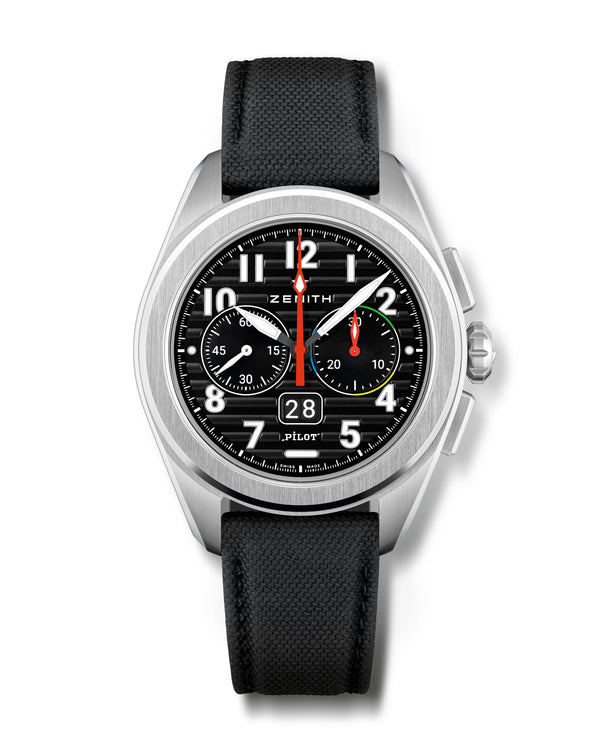 cortina ZENITH Pilot Big Date Flyback 42.5mm Steel Case Black Dial Black Rubber Strap