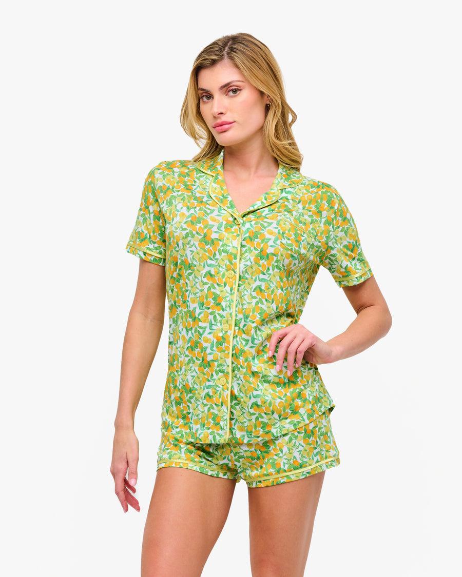 Cosabella Bella Printed Short Sleeve Top & Boxer Pajama Set