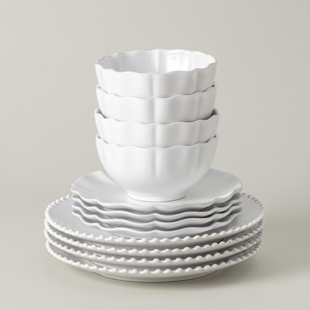 costa nova 12-piece Dinnerware Set with Bowl Pearl & Rosa