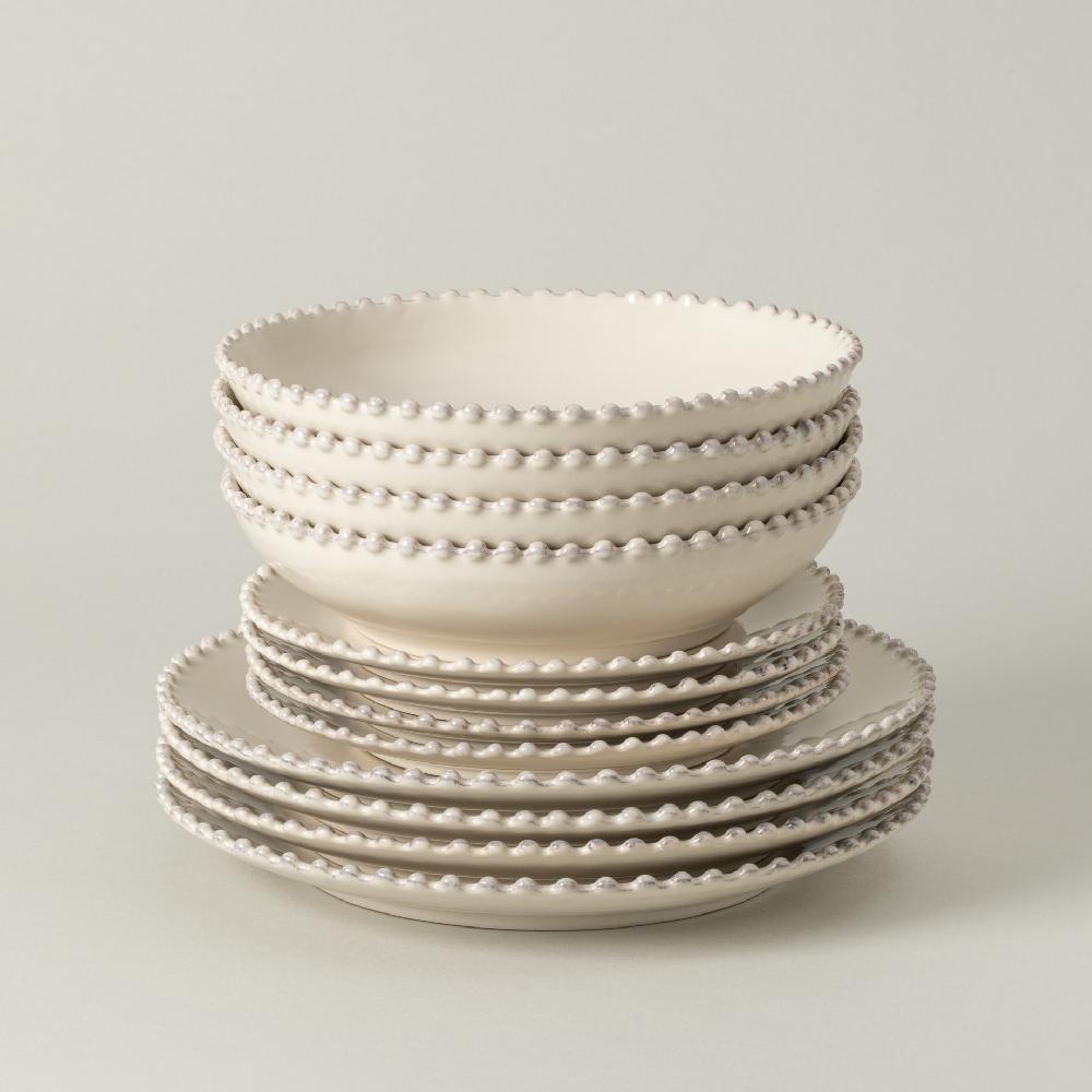 costa nova 12-piece Dinnerware Set with Soup / Pasta Bowl Pearl