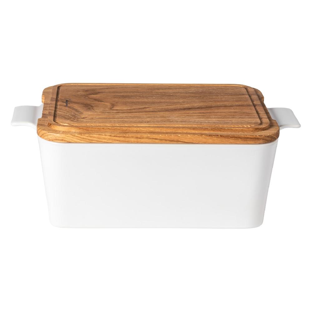 Costa Nova Gift Rectangular Bread Box With Oak Wood Ensemble By Casafina