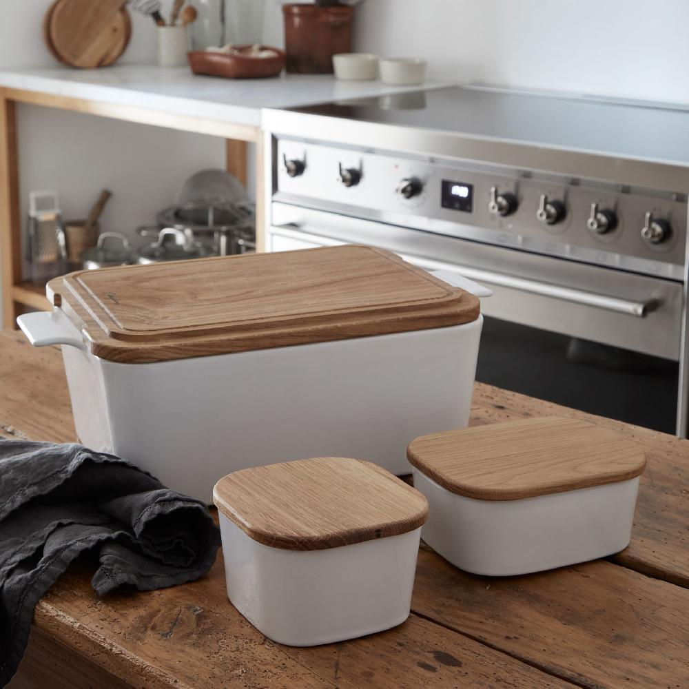 Costa Nova Gift Rectangular Butter Dish With Oak Wood Lid Ensemble By Casafina