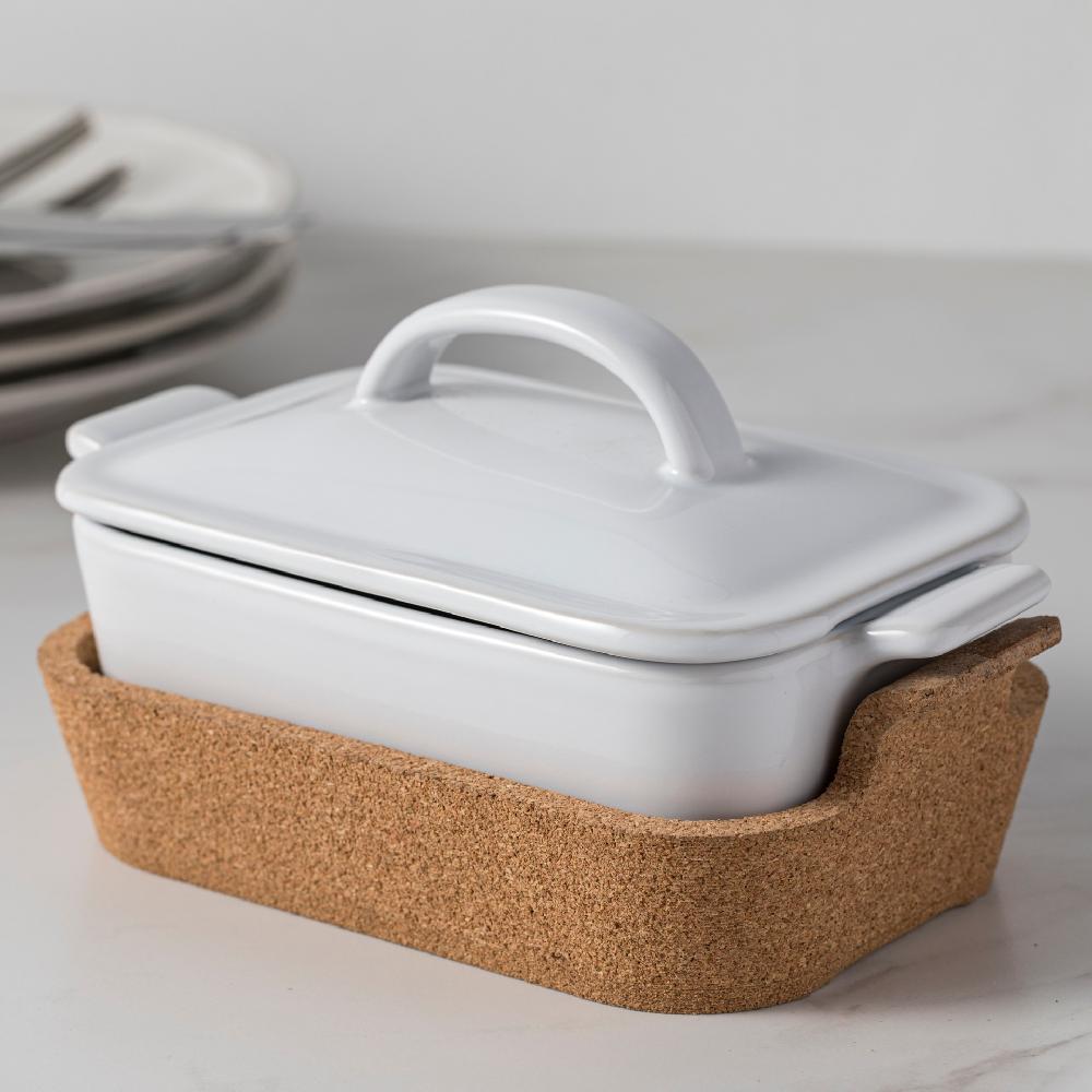 costa nova Gift Rectangular Covered Casserole with Cork Tray Ensemble by Casafina