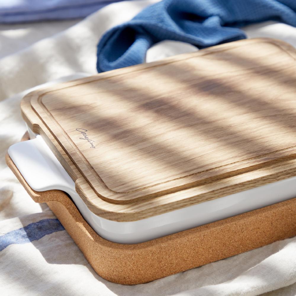 Costa Nova Oak Wood Cutting Board / Lid For Rectangular Tray Ensemble By Casafina