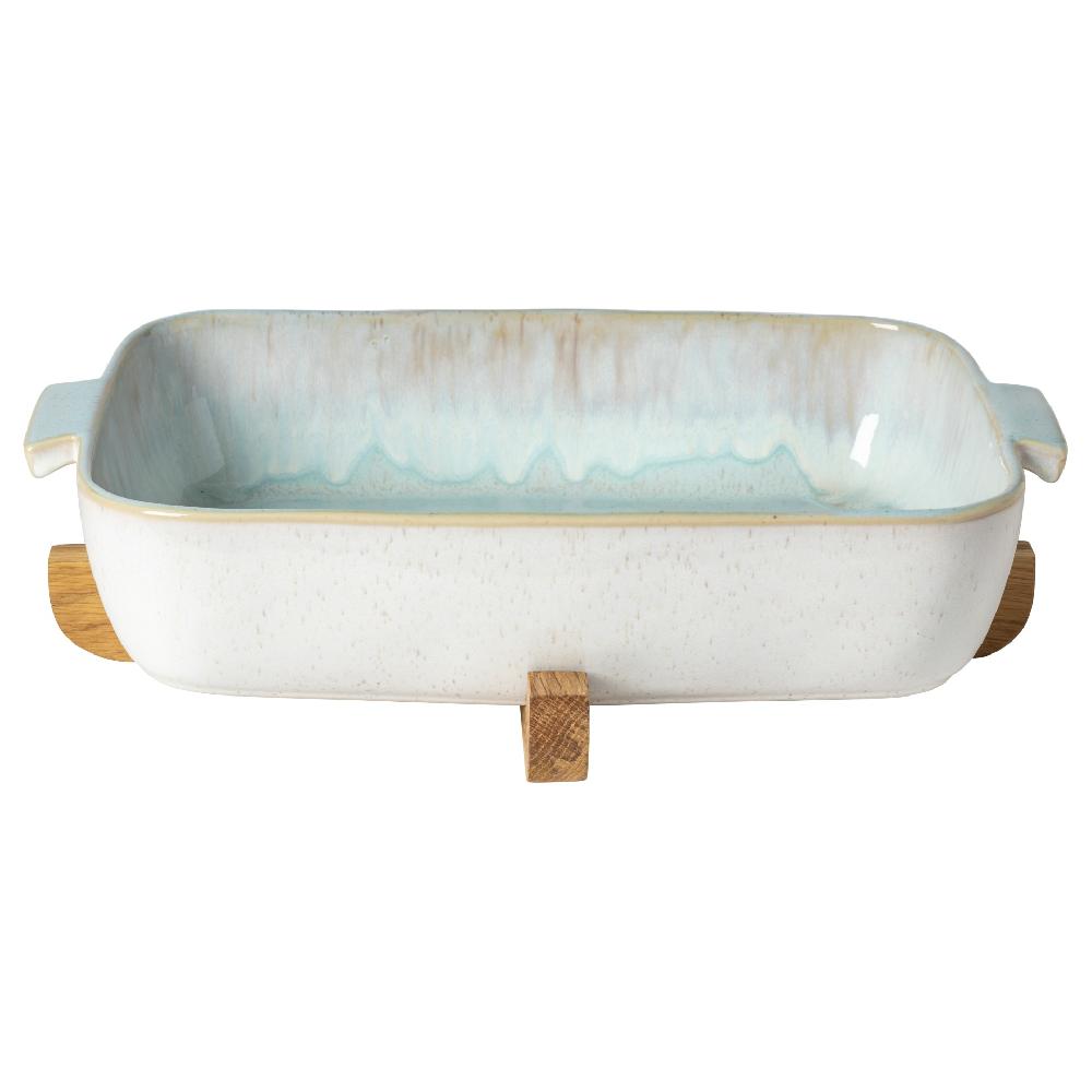 costa nova Rectangular Baker with Oak Wood Trivet Eivissa by Casafina