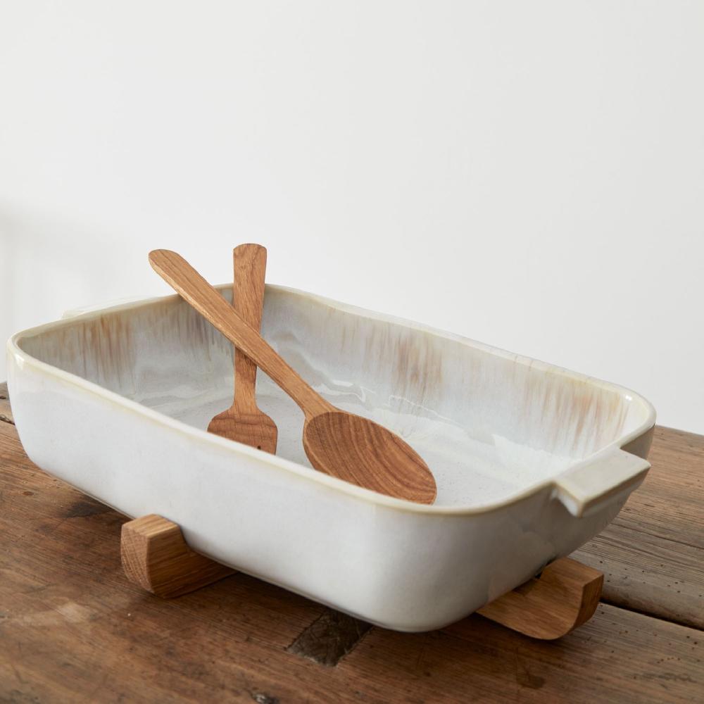 costa nova Rectangular Baker with Oak Wood Trivet Eivissa by Casafina