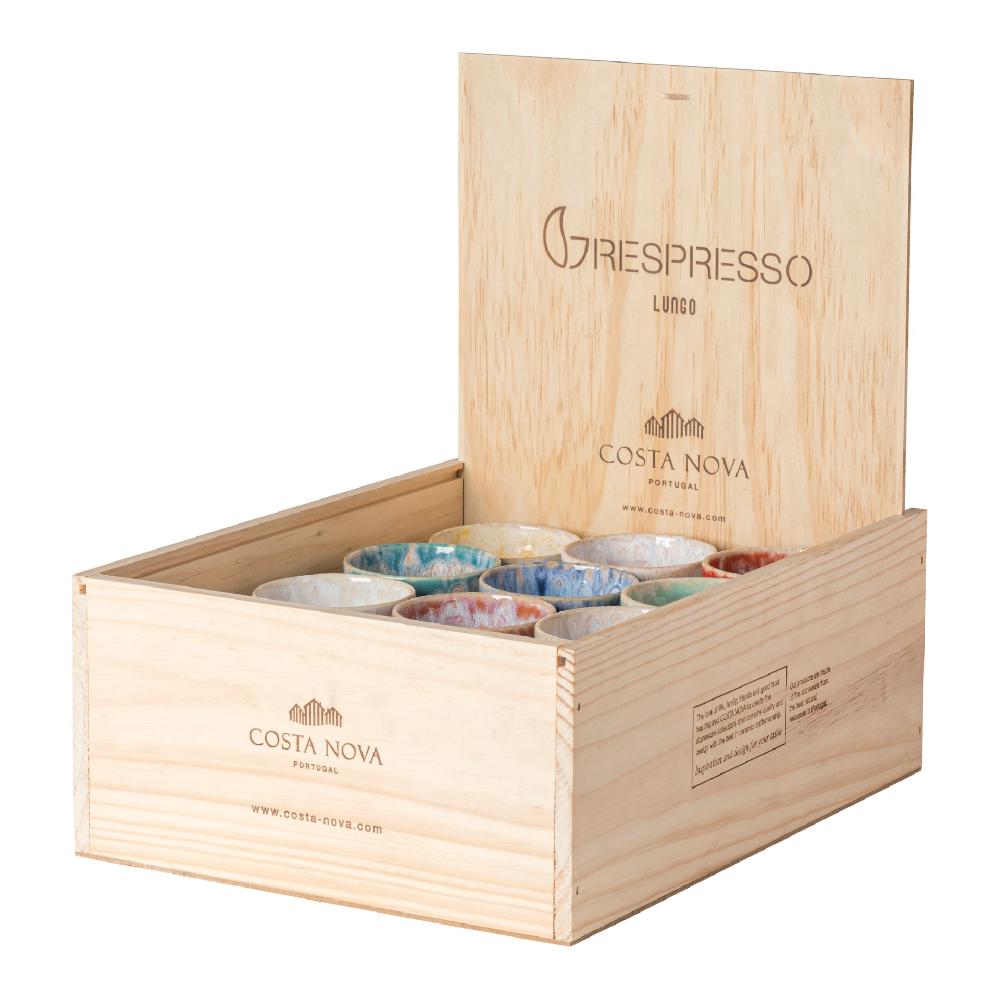 costa nova Set 24 Multicolor Grespresso Lungo Cups with Wooden Display Box Grespresso