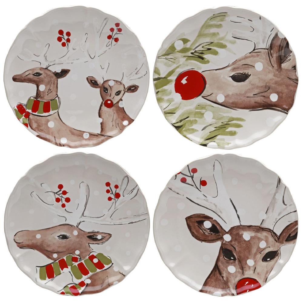 costa nova Set 4 Dinner Plates Deer Friends Casafina by COSTA NOVA