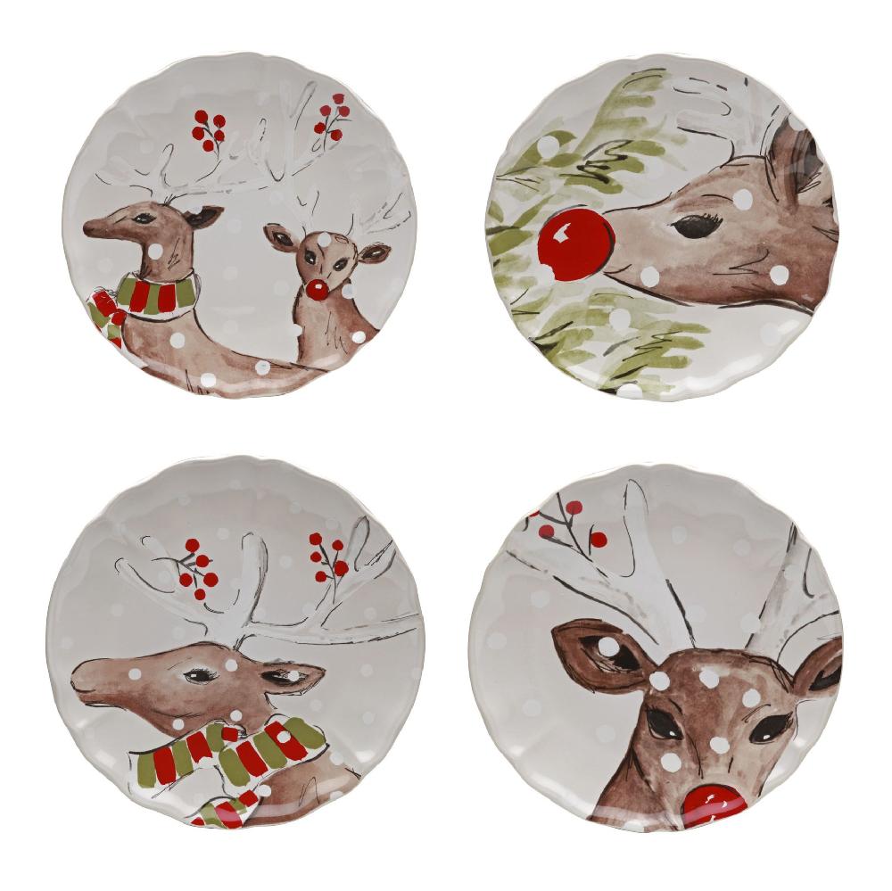 costa nova Set 4 Salad Plates Deer Friends Casafina by COSTA NOVA