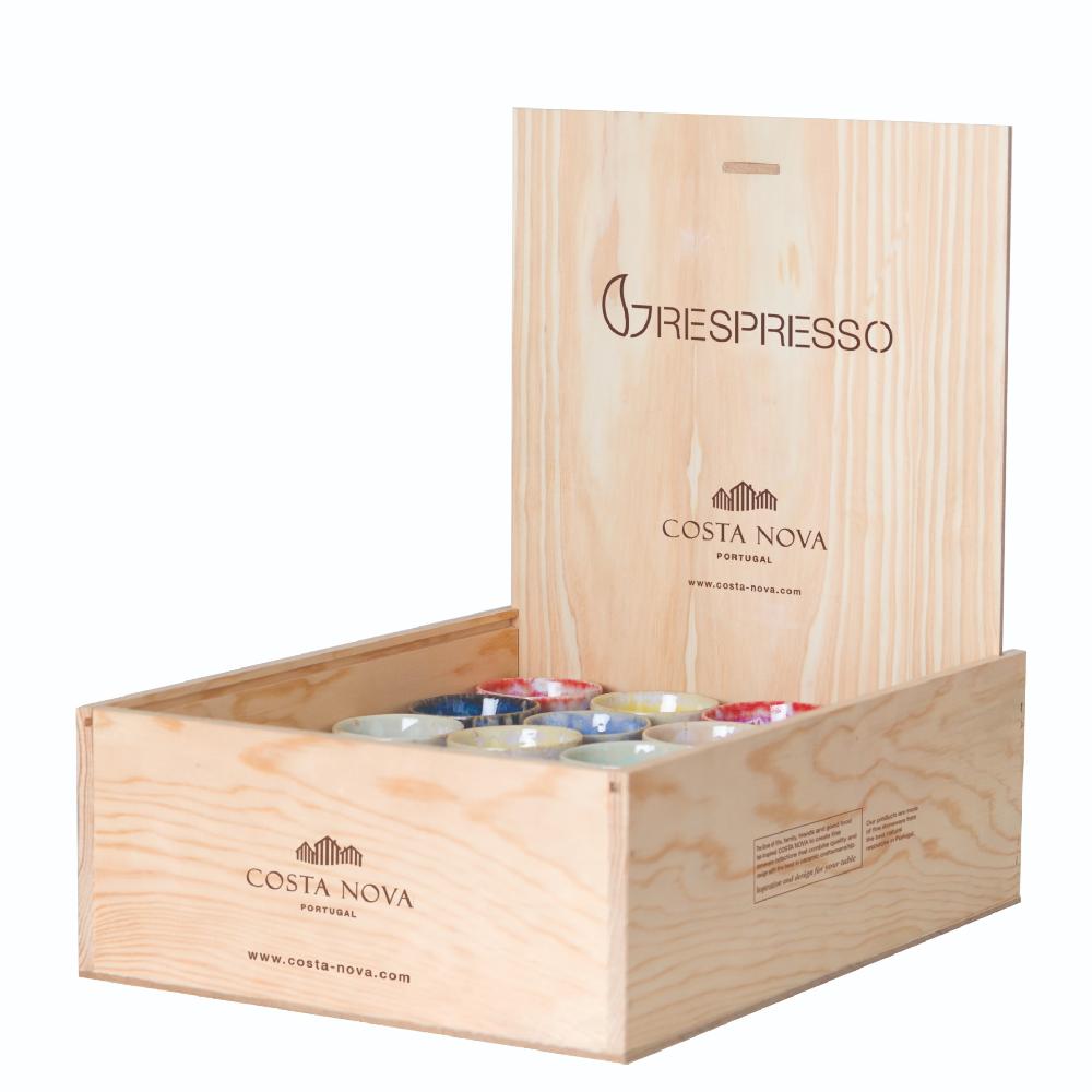 costa nova Set 40 Multicolor Espresso Cups with Wooden Display Box Grespresso