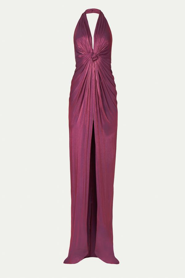 Costarellos Colette Lurex Georgette Halterneck Gown