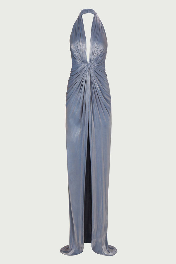 Costarellos Colette Lurex Georgette Halterneck Gown
