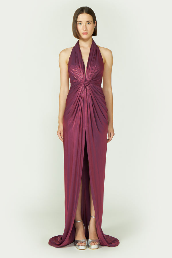 costarellos Colette Lurex Georgette Halterneck Gown
