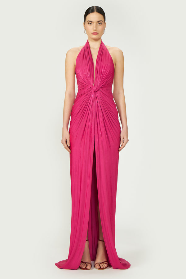 costarellos Colette Lurex Georgette Halterneck Gown