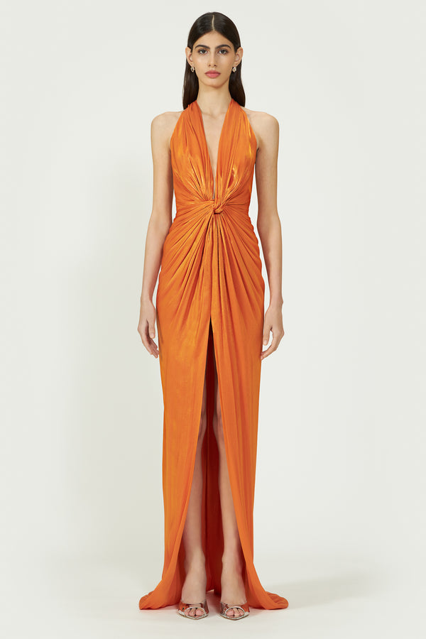 costarellos Colette Lurex Georgette Halterneck Gown