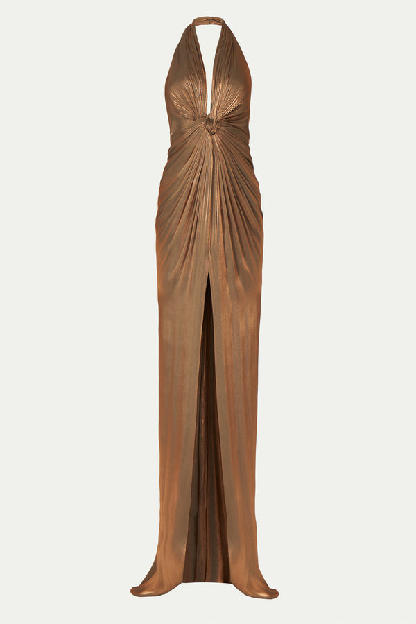Costarellos Colette Lurex Georgette Halterneck Gown