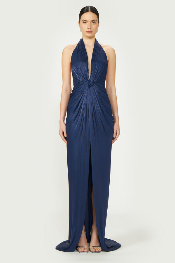 costarellos Colette Lurex Georgette Halterneck Gown