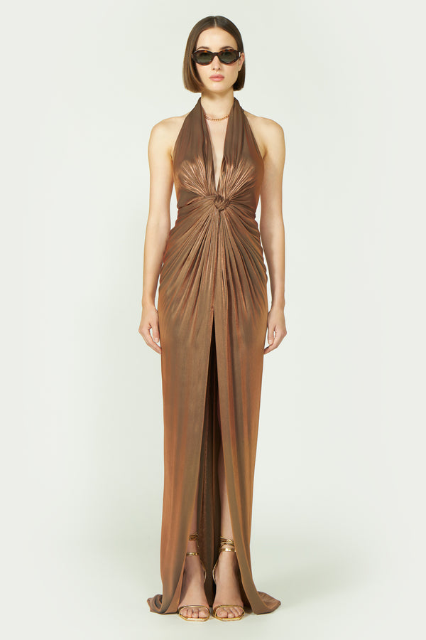 costarellos Colette Lurex Georgette Halterneck Gown