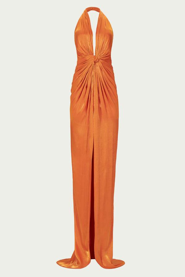 Costarellos Colette Lurex Georgette Halterneck Gown