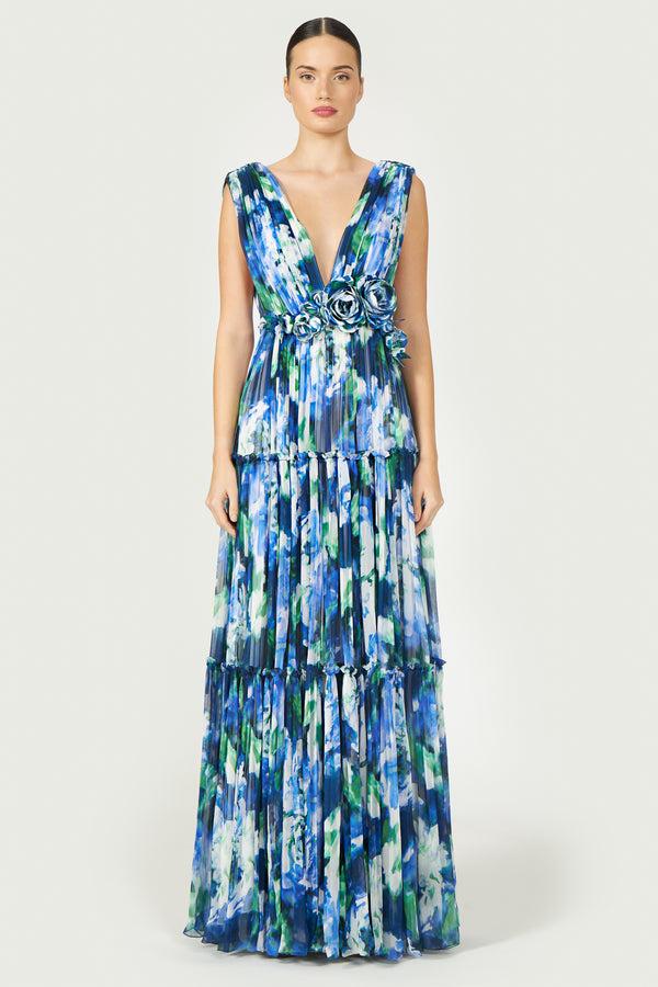 costarellos Arella Floral Silk Georgette Gown