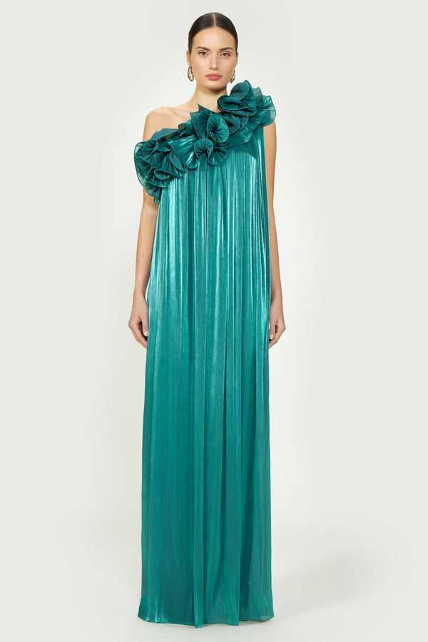 costarellos Charmain Lurex Georgette Kaftan Gown