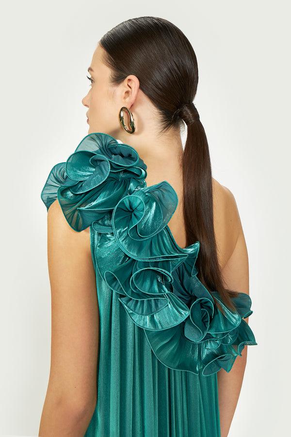 Costarellos Charmain Lurex Georgette Kaftan Gown