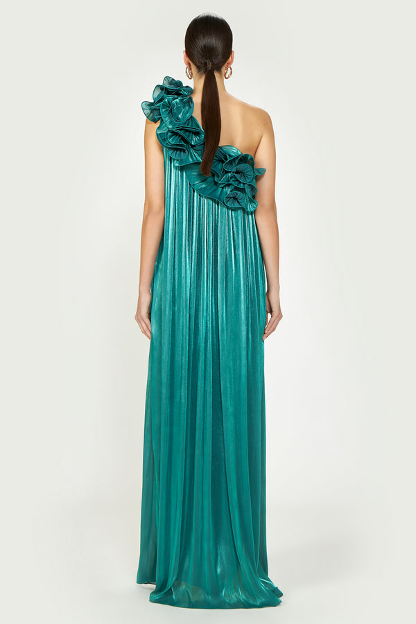 Costarellos Charmain Lurex Georgette Kaftan Gown