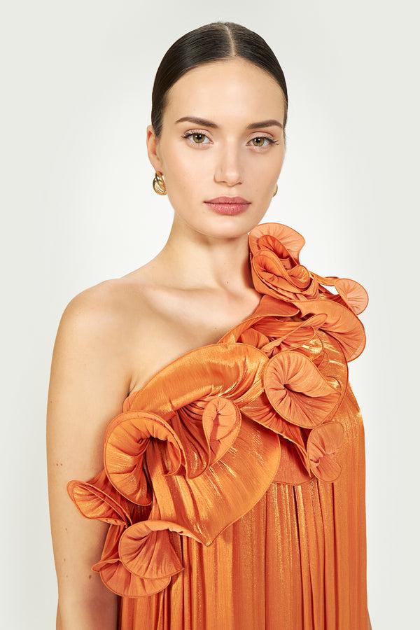 Costarellos Charmain Lurex Georgette Kaftan Gown