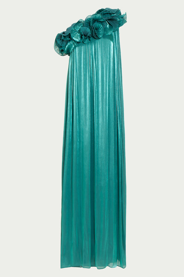Costarellos Charmain Lurex Georgette Kaftan Gown