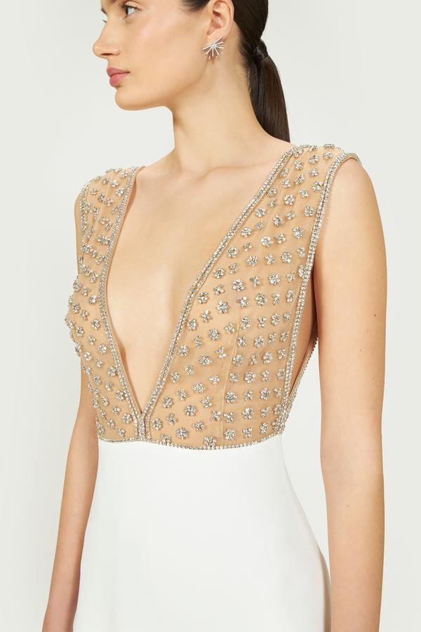 Costarellos Dania Embellished Crepe Gown